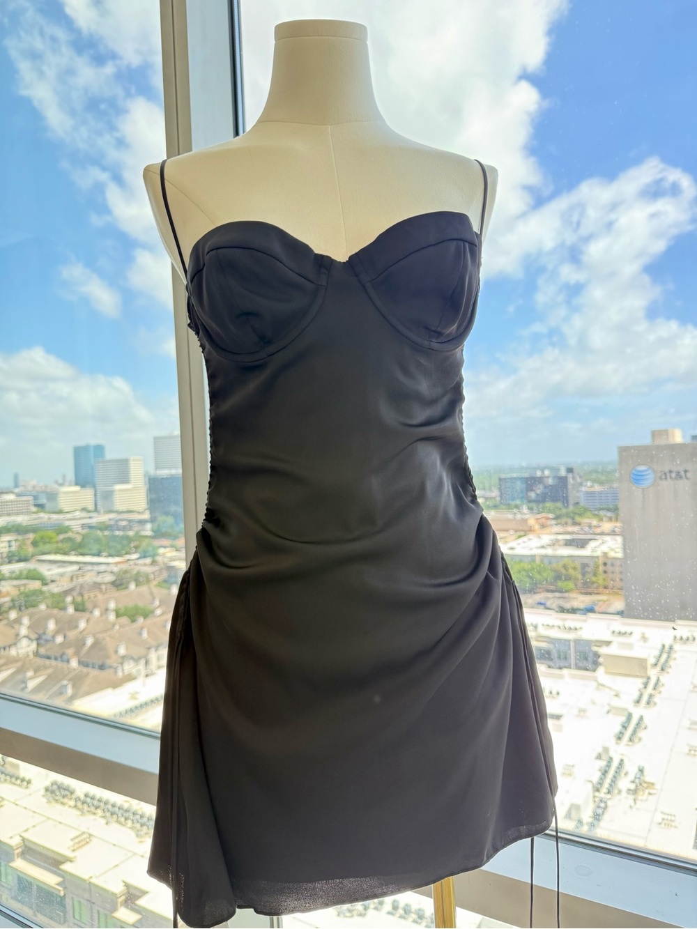 NWT Oh Polly Black Satin Bustier Mini Dress Tie Back Size